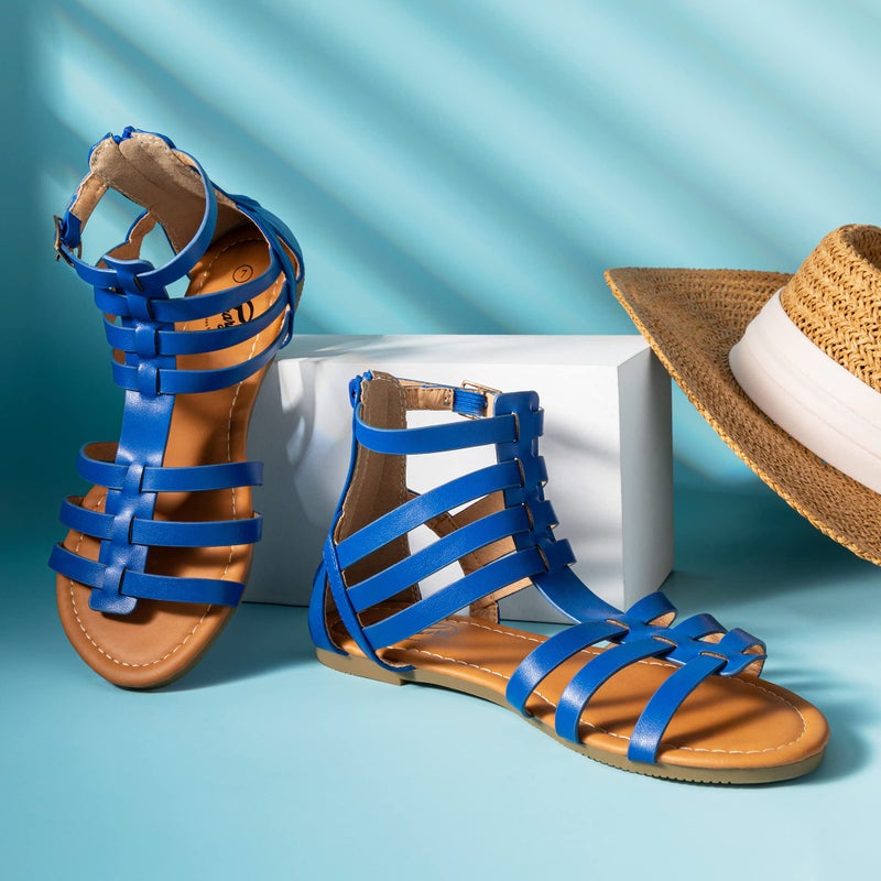 Trary Women's Sandal, Comfortable Gladiator Sandals Ankle Strap Flats Sandalias Para Mujer Beach Sandals Wide Width Open Toe Cross Strappy Sandals for Women Dressy Summer - Image 3